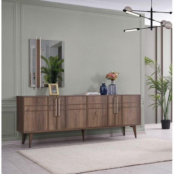 Set Credenza Con Specchio Cassettiera Legno Marrone Sala Da Pranzo Jvmoebel-image