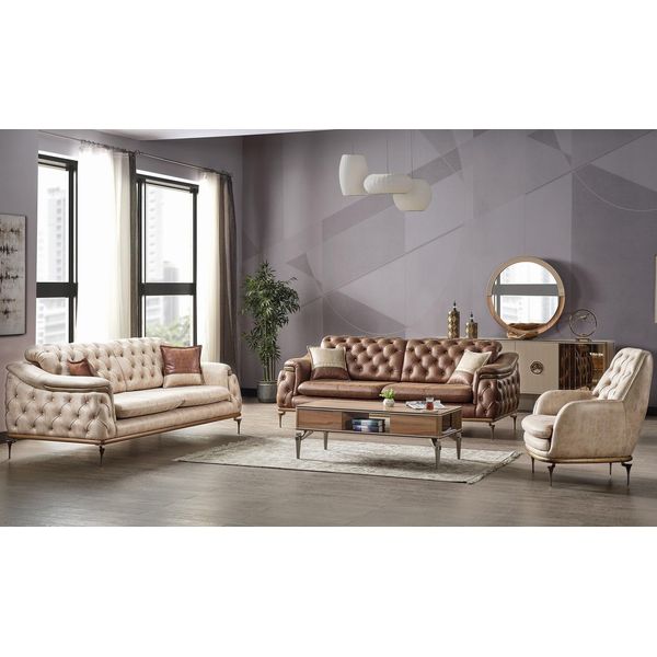 Set Divano 3+3+1 Posti Chesterfield Set In Stile Moderno Divano 3 Pezzi Relax-image