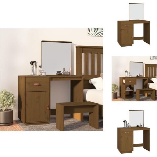 Vidaxl Tavolino Da Toilette Marrone Miele 95X50X134 Cm In Legno Di Pino Massiccio - Tavolini Da Toilette-image