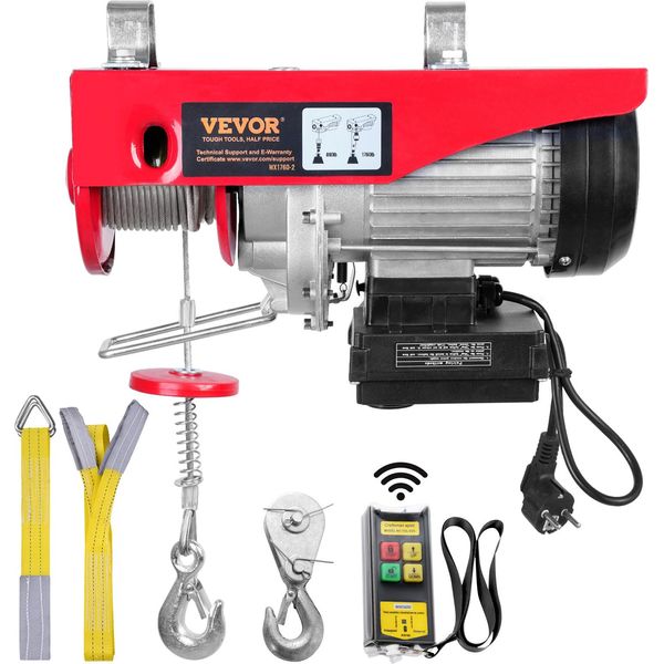 Vevor Argano Elettrico A Cavo Da 400 Kg A 800 Kg Di Altezza Di Sollevamento Paranco A Cavo Da 12 M Paranco A Blocco A Puleggia Da 1450 W Con Telecomando Senza Fili Paranco A Catena Argano Motorizzato-image