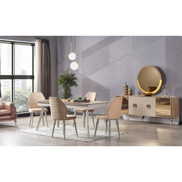 Sala Da Pranzo Di Design Tavolo Da Pranzo Completo + 6X Sedie Mobili Moderni Tavolo In Legno Nuovo-image