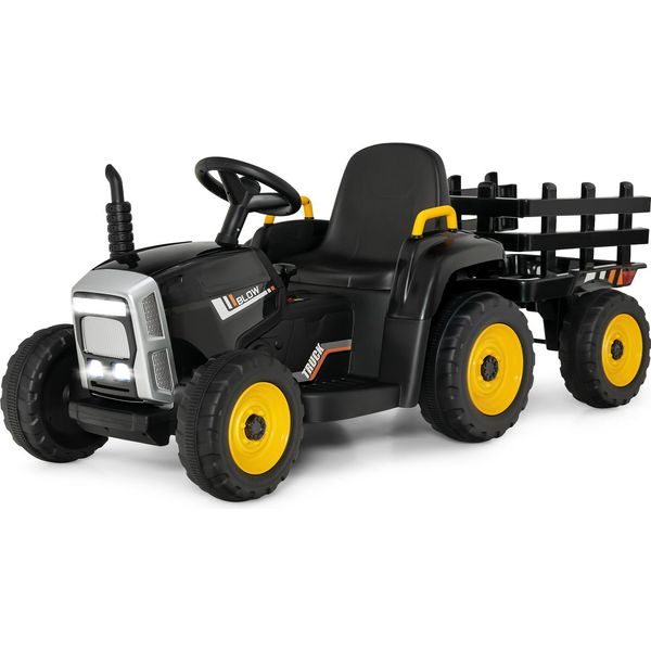 Trattore Costway 12V A 3 Velocità Con Rimorchio Staccabile E Telecomando 2.4G, Trattore Cavalcabile Per Bambini, Per Bambini Da 3 Anni (Nero)-image