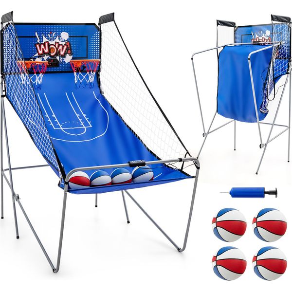 Costway 8 In 1 Macchina Da Pallacanestro, Supporto Elettrico Per Pallacanestro Pieghevole, Macchina Da Tiro Con 4 Palline, Pompa D'aria E 8 Modalità Di Gioco, Giochi Arcade Di Pallacanestro Per Bambini Per 2 Giocatori Blu Navy-image