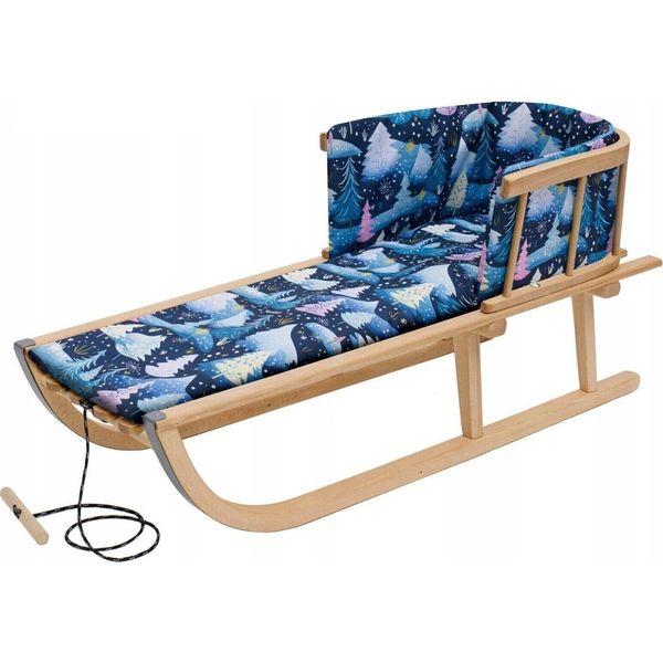 Slitta In Legno Con Schienale Con Cuscino Per Bambini Schienale A Corda 88 Cm Inverno 10282-image
