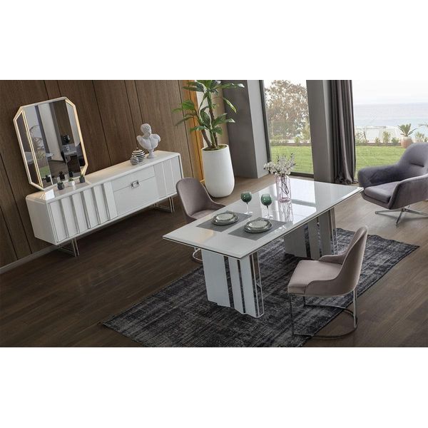 Set Sala Da Pranzo Tavolo Da Pranzo + 6X Sedie + Credenza Con Specchio Jvmoebel-image