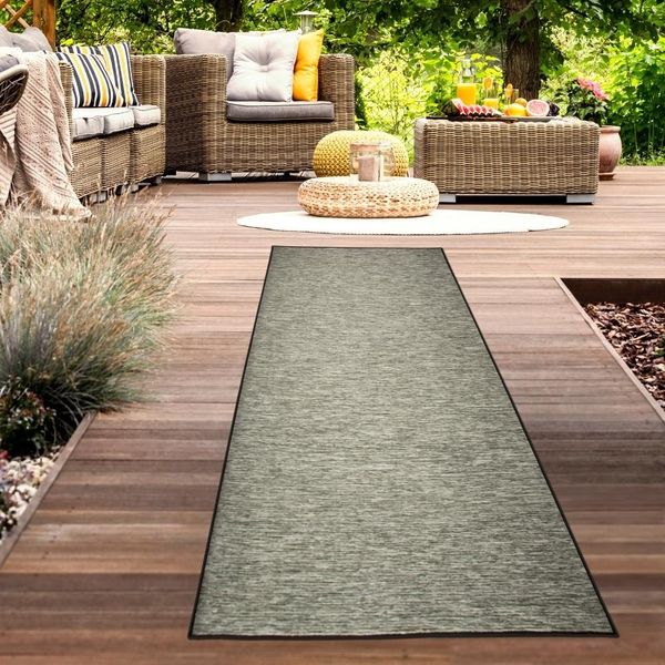Tappeto Per Interni Ed Esterni Screziato In Sisal Utilizzabile Su Entrambi I Lati In Antracite Dimensioni - 67 X 180 Cm-image