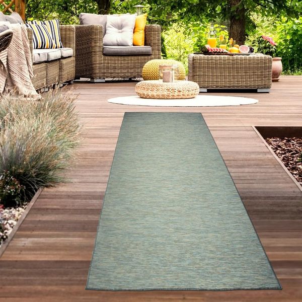 Tappeto Per Interni Ed Esterni Screziato In Sisal Utilizzabile Su Entrambi I Lati In Blu Beige Dimensioni - 67 X 180 Cm-image
