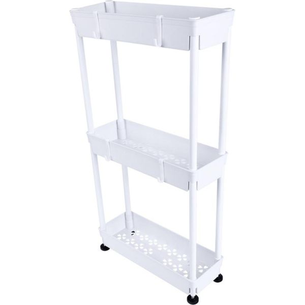 Confibel - Scaffale/Organizzatore Con 3 Ripiani - Scaffale In Metallo - Contenitore Stretto Per Cucina, Bagno, Ufficio - Bianco-image