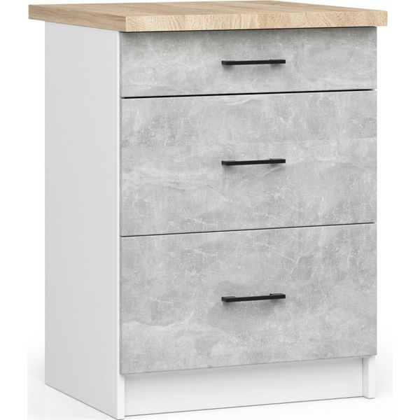 Akord Mobile Da Cucina Oliwia 3 Cassetti Bianco-Cemento 60X46X85 Cm-image