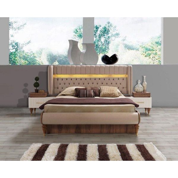 Letto Tappezzeria Design Lusso Hotel Chesterfield Doppio Legno Jvmoebel-image