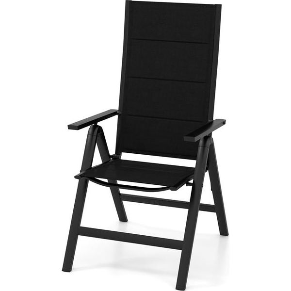 Sedia Da Giardino Costway Con Schienale Regolabile In 7 Posizioni, Sedia Pieghevole In Alluminio Resistente Alle Intemperie, Nero-image