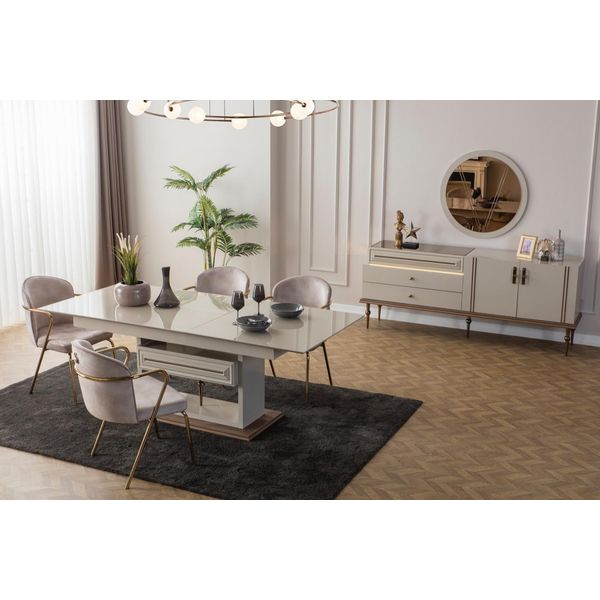 Set Sala Da Pranzo Di Lusso Tavolo Da Pranzo 6X Sedie Credenza Specchio 9 Pezzi-image