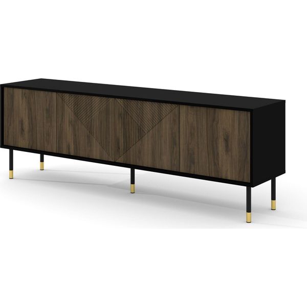 Mobile Tv Woody Pacific 4D 180 Cm Black Matt / Pacific Walnut - Frontali Fresati In Mdf - Tavolo Tv Su Gambe-image