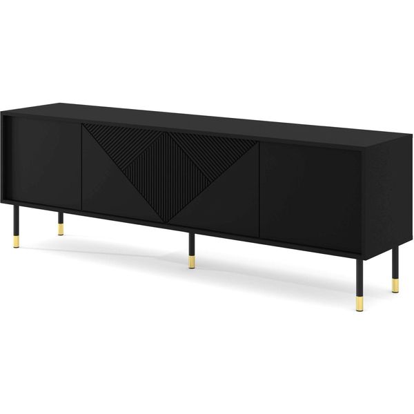 Mobile Tv Woody Black 4D 180 Cm Black Matt - Frontali In Mdf Fresato - Tavolo Tv Su Gambe-image