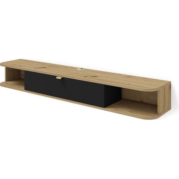 Mobile Tv Icarus 156 Cm Rovere Artigianale / Nero Opaco - Mobile Tv A Parete - Pensile - Lavagna Moderna Per Soggiorno-image
