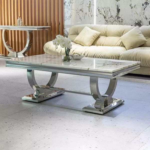 Tavolino Moderno Grigio In Acciaio Inox Tavoli Da Salotto Design-image