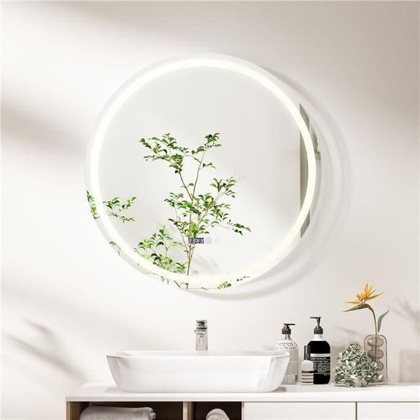 Specchio Da Bagno Costway Con Specchio Antiappannamento Riscaldabile E Display, Specchio Led Dimmerabile, Specchio Da Bagno 3000K-6500K Da Parete (81 X 81 X 4 Cm)-image