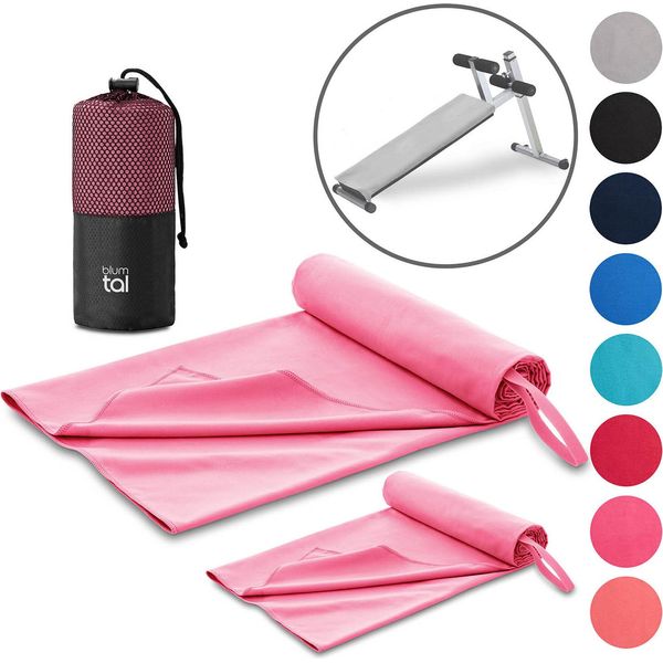 Set Di 2 Asciugamani Fitness Blumtal - Asciugamano Sportivo In Microfibra 180X90Cm + Asciugamano In Microfibra 80X40Cm - Asciugamano Da Palestra/Asciugamano In Microfibra - Rosa-image