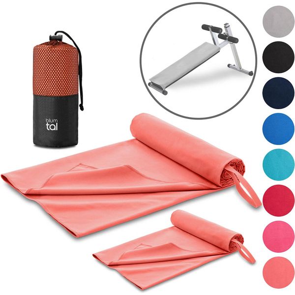 Set Di 2 Asciugamani Fitness Blumtal - Asciugamano Sportivo In Microfibra 180X90Cm + Asciugamano In Microfibra 80X40Cm - Asciugamano Da Palestra/Asciugamano In Microfibra - Rosso-image