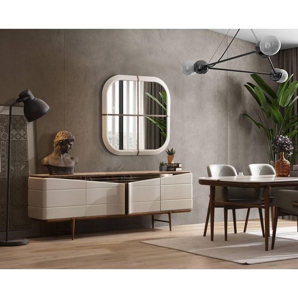 Set Sala Da Pranzo Credenza Beige Specchio Rettangolare Jvmoebel-image