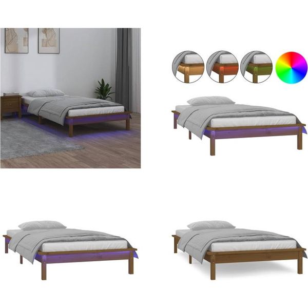 Vidaxl Letto In Legno Massiccio Con Led Marrone Miele 75X190 Cm - Struttura Letto - Cornici Letto - Struttura Letto - Letto Camera Da Letto-image