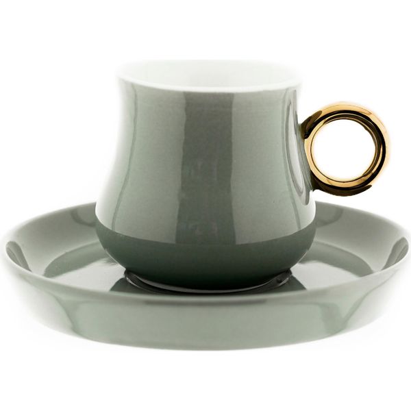 Mulex Set Di 12 Tazze Demitasse In Porcellana Con Piattino Servizio Moka 100 Ml Grigio/Oro-image
