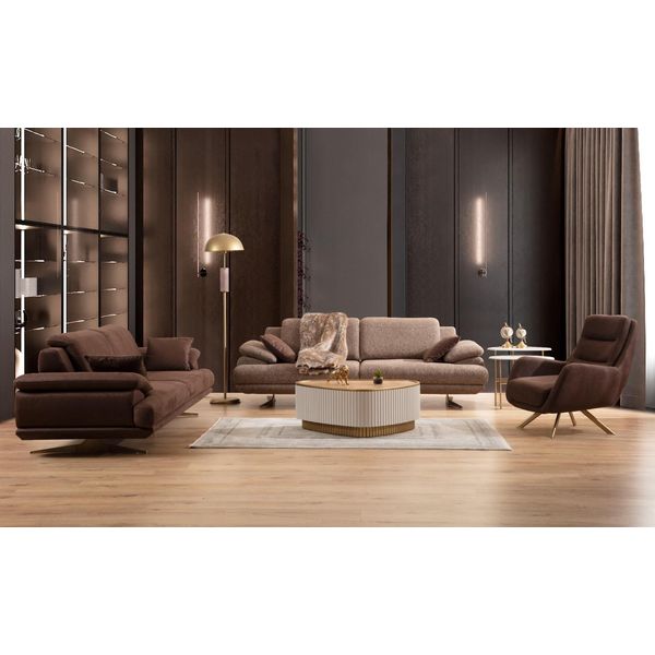 Set Di Divani Da Salotto Beige-Marrone Poltrona A 3 Posti Tavolino Da Caffè-image
