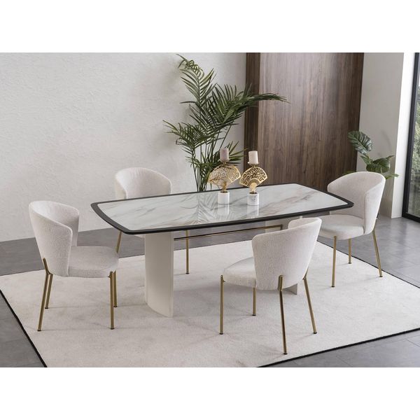 Set Sala Da Pranzo Bianco Tavolo Da Pranzo Di Design 4X Sedie Mobili In Legno Lusso 5 Pezzi-image