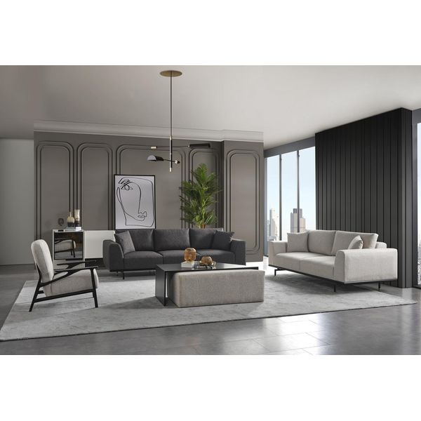 Soggiorno Completo Divano Divani Poltrone Grigio Tavolino Set 4Pcs-image