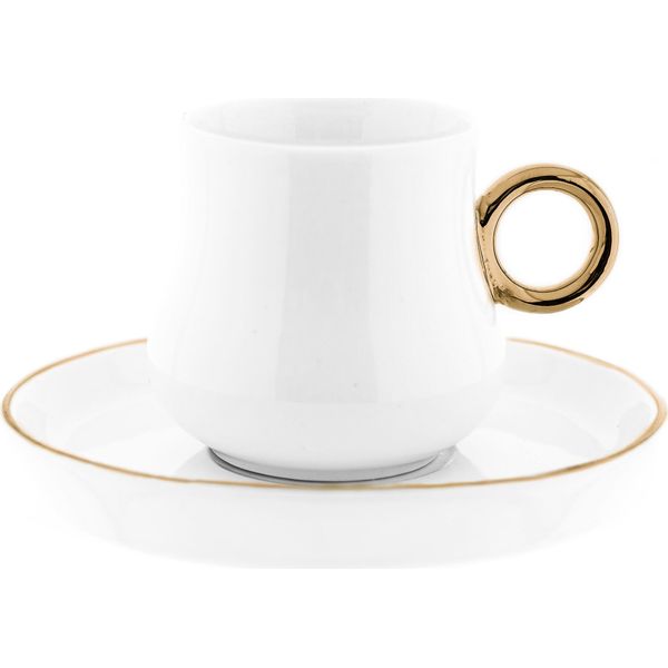 Mulex Set Di 12 Tazze Demitasse In Porcellana Con Piattino Servizio Moka 100 Ml Bianco/Oro-image