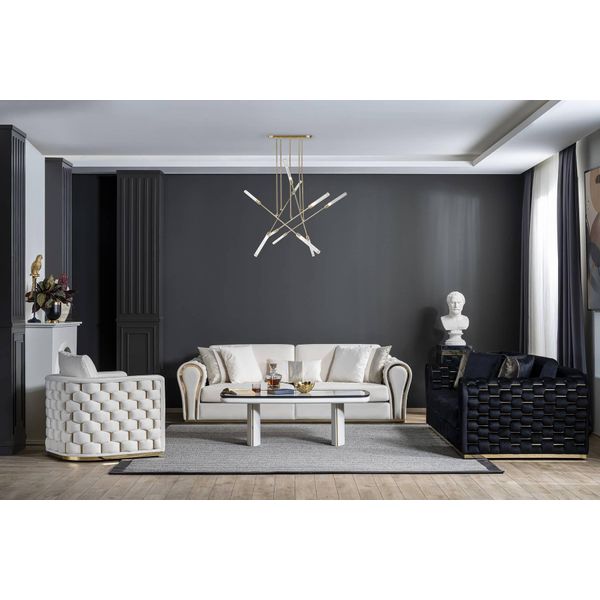 Suite Soggiorno Lusso Tre Posti Poltrona Design Bianco Set 3Pcs-image