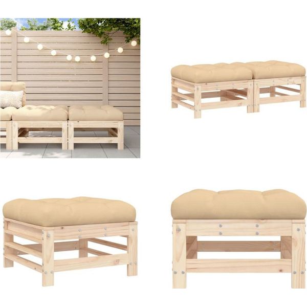Vidaxl Sgabello Da Giardino Con Cuscino 2 Pz. In Legno Di Pino Massiccio - Sgabello Da Giardino - Sgabello Da Patio - Sgabello Da Esterno - Poggiapiedi Da Giardino-image