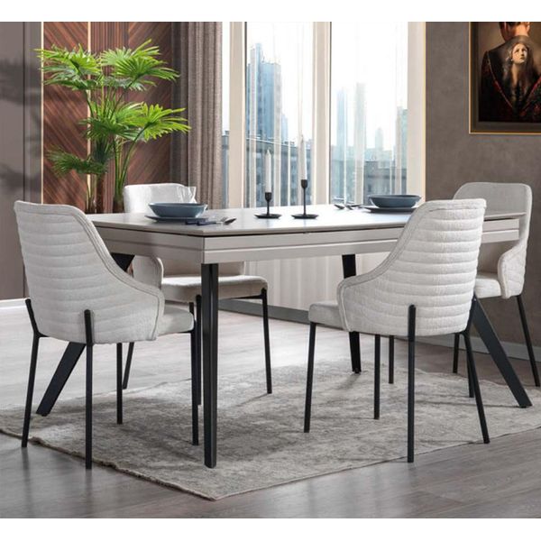 Set Da Pranzo Bianco Lussuose 6X Sedie Imbottite Tavolo Rettangolare-image