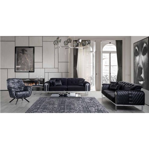 Set Di Divani Da Salotto Neri 2X Poltrona Imbottita Di Design A Tre Posti Jvmoebel-image