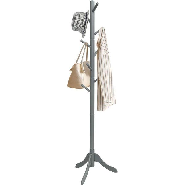 Appendiabiti Costway 175 Cm Con 8 Ganci, Appendiabiti Regolabile In Altezza A Forma Di Albero In Legno Grigio-image