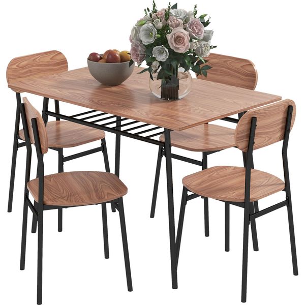 Homcom Set Da Pranzo 5 Pezzi, Tavolo Da Pranzo Con 4 Sedie, Tavolo Da Cucina Con Ripiano, Set Per Sala Da Pranzo, Mobili Per Sala Da Pranzo, Set Da Pranzo Per Cucina, Sala Da Pranzo, Acciaio, Teak-image