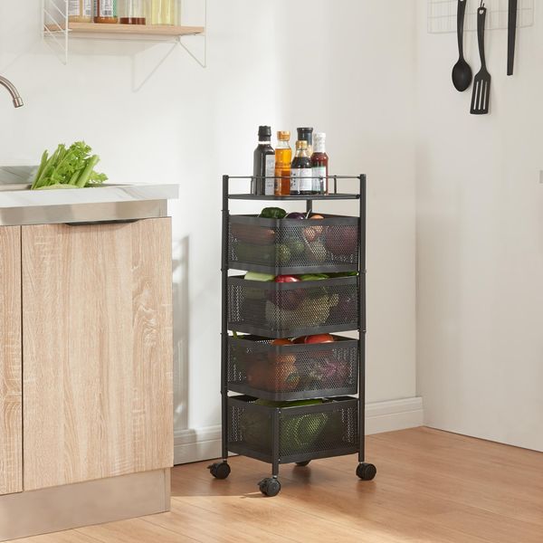 Carrello 'Sunndal' Carrello Portavivande A 4 Livelli 79,5X27X27Cm Nero-image