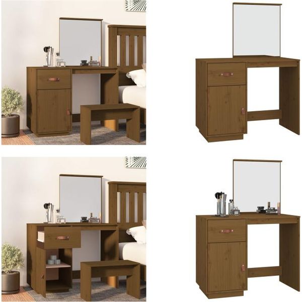 Vidaxl Tavolino Da Toilette Marrone Miele 95X50X134 Cm In Legno Di Pino Massiccio - Tavolino Da Toilette - Tavolino Da Trucco - Tavolino Per Cosmetici - Tavolino Da Toilette-image