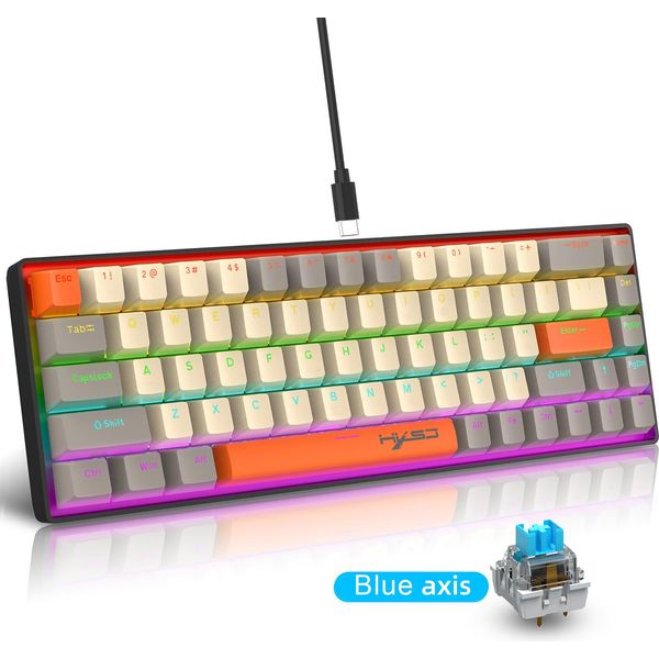 Hxsj K88 Tastiera Meccanica Con 68 Tasti, Mini Tastiera Portatile, Molteplici Modalità Di Illuminazione, Retroilluminazione Blu Ghiaccio, Interruttori Blu-image