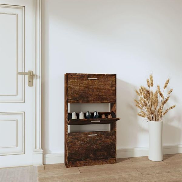 The Living Store Scarpiera In Rovere Fumé 59X17X108 Cm Materiale In Legno-image