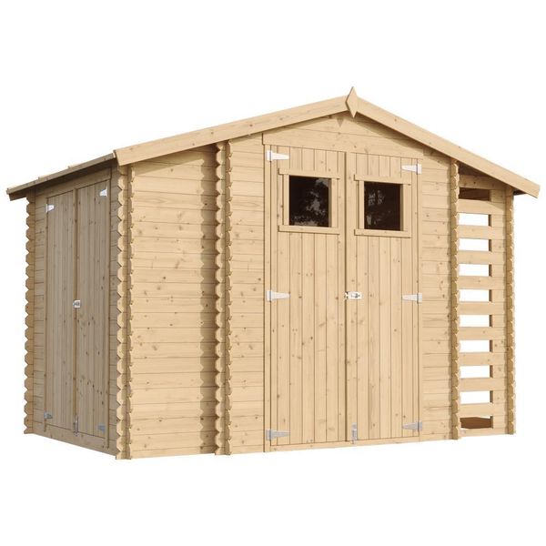 Casetta In Legno Casetta Da Giardino Con Legnaia Timbela M389+M389G - Con Pavimento Impregnato L328Xl206Xh218 Cm/ 3,53 + 0,97 + 0,97 M2 - Tetto Impermeabile-image