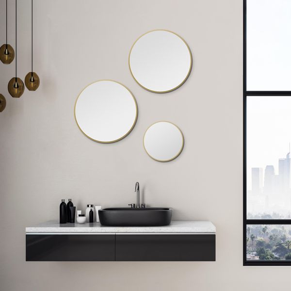 Specchio Rotondo Talos Picasso Oro Ø 40 Cm - Con Cornice In Alluminio Di Alta Qualità Per Un Ambiente Elegante - Perfetto Specchio Rotondo Per Il Bagno Che Unisce Eleganza E Funzionalità-image
