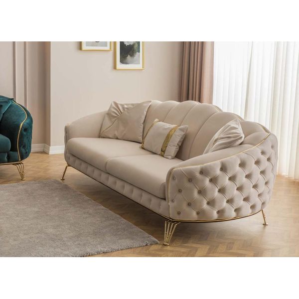 Set Di Divani Moderni Chesterfield Beige X2 3 Posti Jvmoebel-image