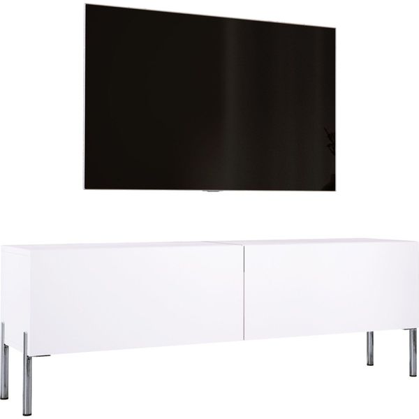 Mobile Tv: Bianco Opaco Con Gambe Cromate, 140 X 52 X 32 Cm-image