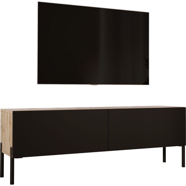 Mobile Tv In Rovere Wotan / Nero Opaco Con Gambe In Nero, 140 X 52 X 32 Cm-image