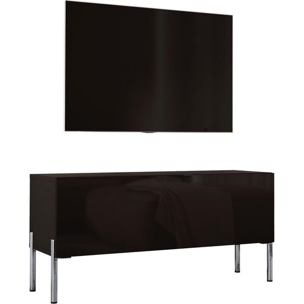 Cabinet Tv : Nero Opaco / Nero Lucido Con Gambe Cromate, 100 X 52 X 32 Cm-image