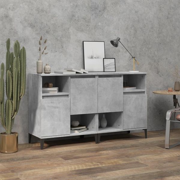 The Living Store Credenze 2 Pz. Grigio Cemento 60X35X70 Cm Materiale A Base Di Legno-image