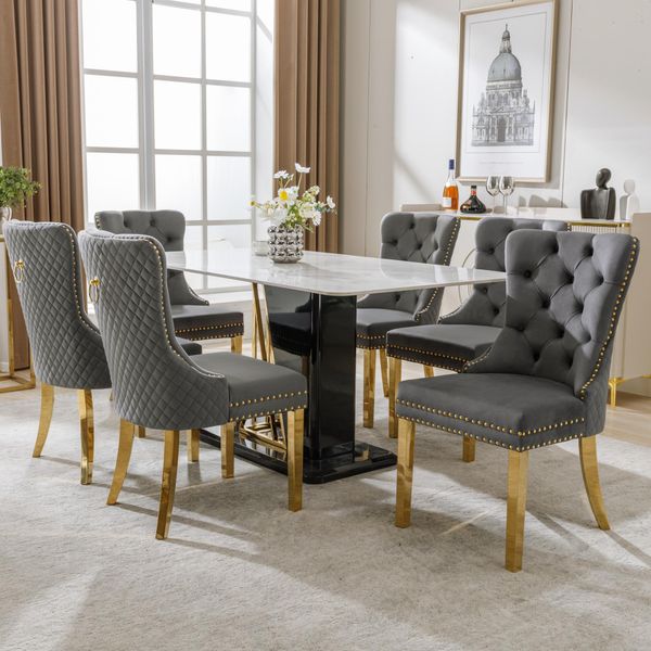Set Di 6 Sedie Da Sala Da Pranzo Flieks, Sedie Da Soggiorno Sedie Da Cucina Con Gambe In Acciaio Inox, Sedie Imbottite Sedie Con Schienale, Rivestimento In Velluto, Grigio-image