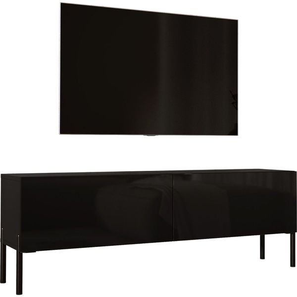 Cabinet Tv: Nero Opaco Con Gambe Nere, 140 X 52 X 32 Cm-image