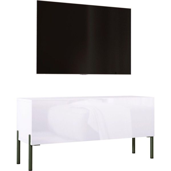 Mobile Tv: Bianco Opaco / Bianco Lucido Con Gambe Nere, 100 X 52 X 32 Cm-image